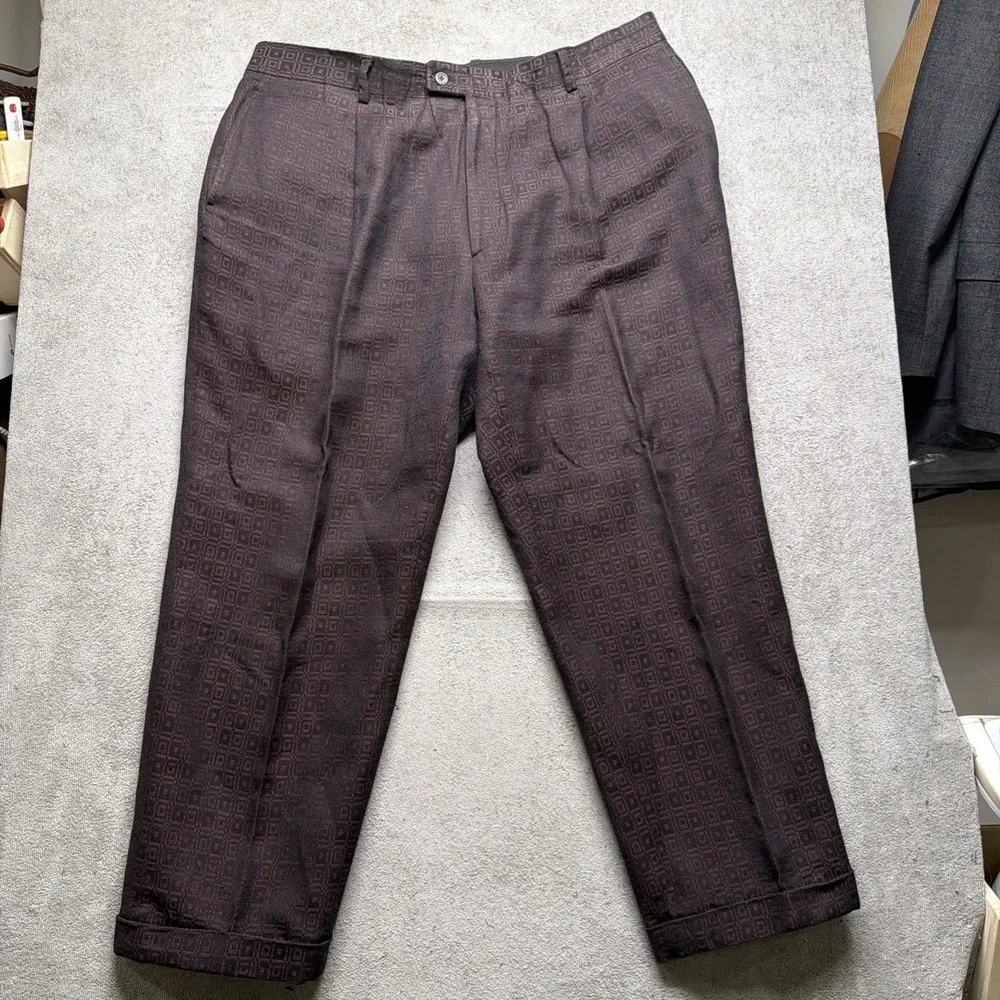 Versace Suit Brown Geometric Linen Blend Classic Fit Italian Two Piece 42L - Picture 14 of 16